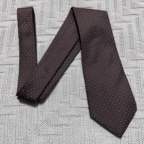 Vintage Christian Dior brown small red flower silk tie - Picture 1 of 5